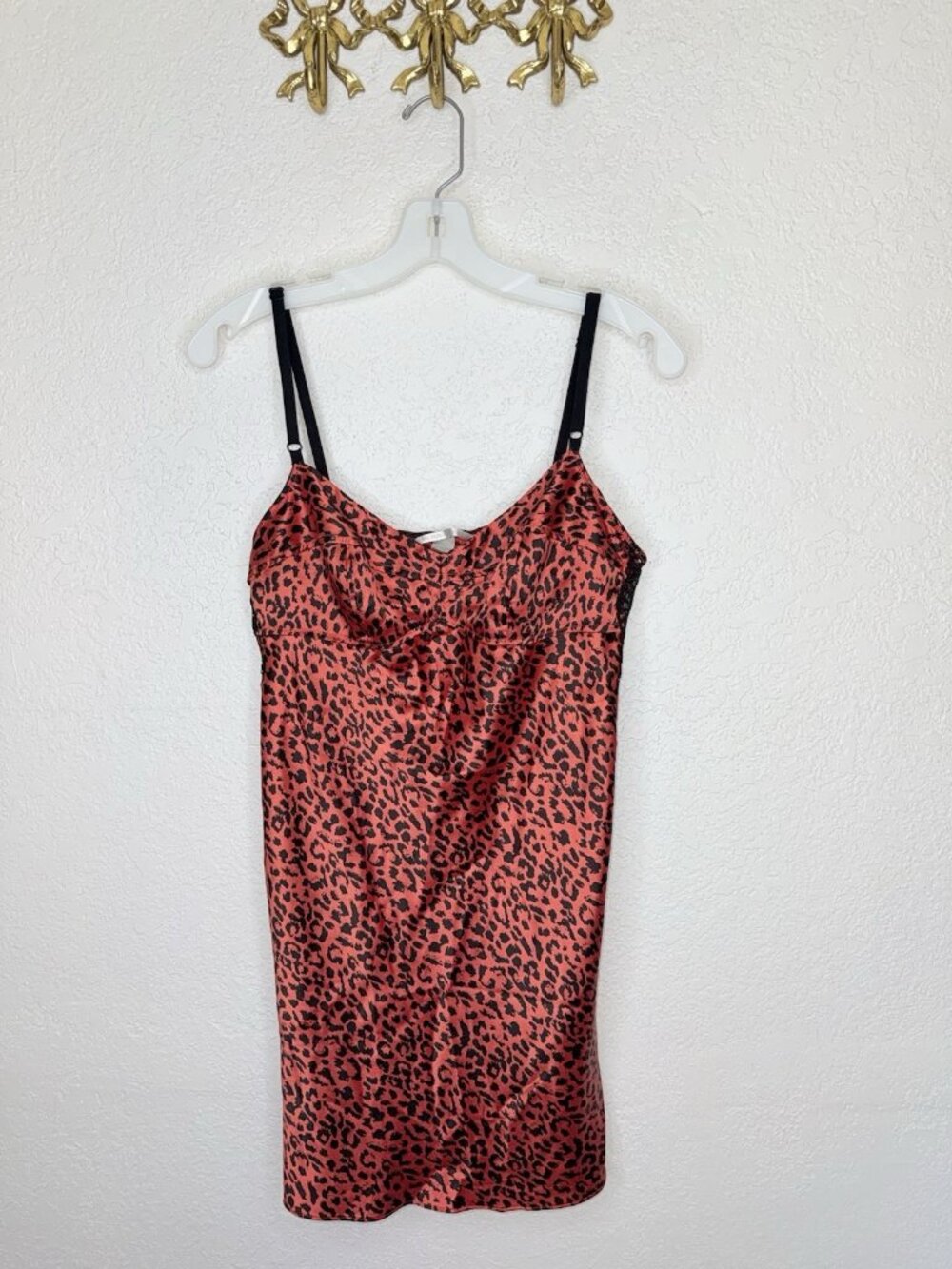 Victorias Secret Red Leopard Print Slip Dress Large Lace Trim Nightie 90s Y2K 1A